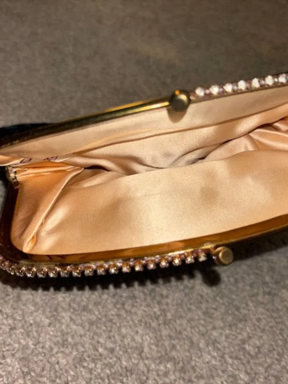 Vintage Garay Black Velvet Folding Clutch Purse, Kiss Lock Rhinestone Trim
